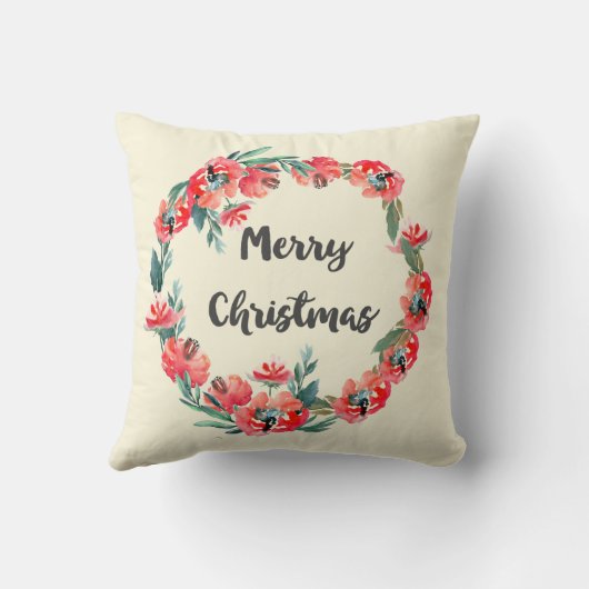 メリークリスマスレッドフローラウォーターカラーリース クッション (裏面)