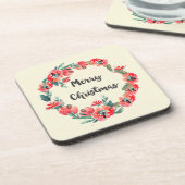 メリークリスマスレッドフローラウォーターカラーリース コースター (左側)