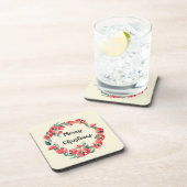 メリークリスマスレッドフローラウォーターカラーリース コースター (右側)