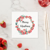 メリークリスマスレッドフローラウォーターカラーリース スタンダードカクテルナプキン (インサイチュ)