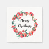 メリークリスマスレッドフローラウォーターカラーリース スタンダードカクテルナプキン (正面)