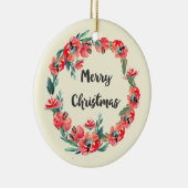 メリークリスマスレッドフローラウォーターカラーリース セラミックオーナメント (右)