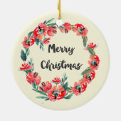 メリークリスマスレッドフローラウォーターカラーリース セラミックオーナメント (裏面)