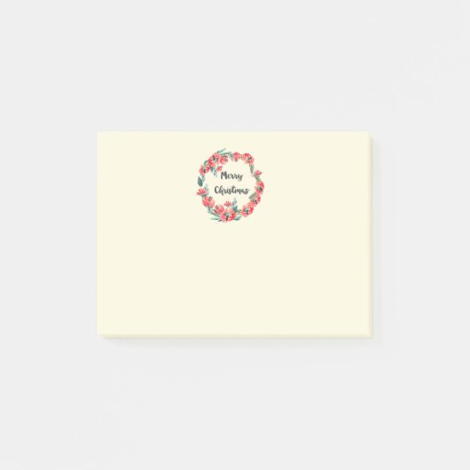 メリークリスマスレッドフローラウォーターカラーリース ポストイット (正面)