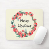 メリークリスマスレッドフローラウォーターカラーリース マウスパッド (マウス)