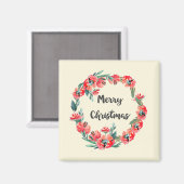 メリークリスマスレッドフローラウォーターカラーリース マグネット (正面/裏面)