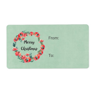 メリークリスマスレッドフローラウォーターカラーリース ラベル