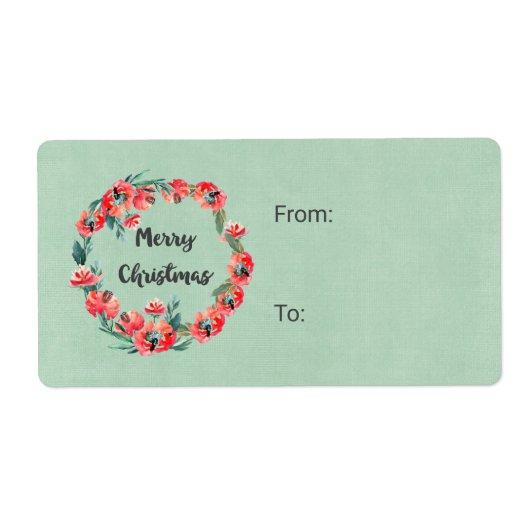 メリークリスマスレッドフローラウォーターカラーリース ラベル (正面)