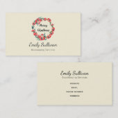 メリークリスマスレッドフローラウォーターカラーリース 名刺 (正面/裏面)