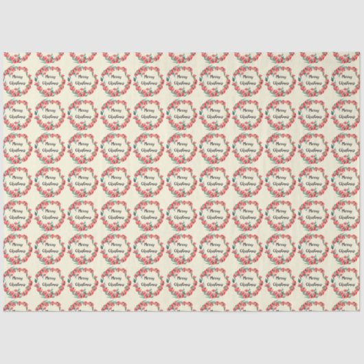 メリークリスマスレッドフローラウォーターカラーリース 薄葉紙 (正面)