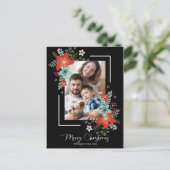 メリークリスマスレッドフローラオンブラックホリデーズ写真 ポストカード (スタンド正面)