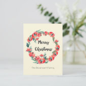 メリークリスマスレッドフローラホリデーリースカスタム シーズンポストカード (スタンド正面)