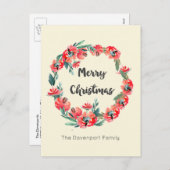 メリークリスマスレッドフローラホリデーリースカスタム シーズンポストカード (正面/裏面)