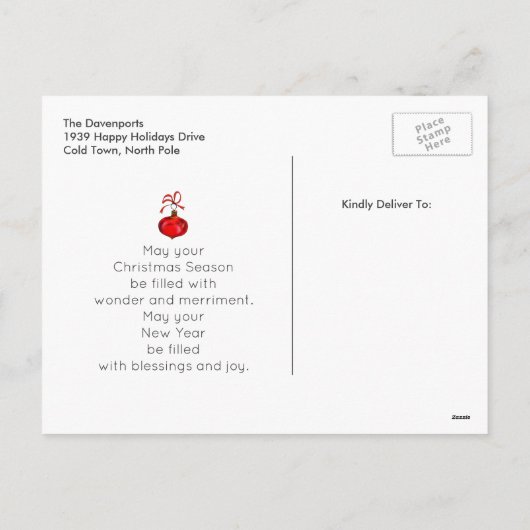 メリークリスマスレッドフローラホリデーリースカスタム シーズンポストカード (裏面)