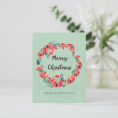 メリークリスマスレッドフローラホリデーリースカスタム シーズンポストカード (スタンド正面)