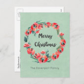 メリークリスマスレッドフローラホリデーリースカスタム シーズンポストカード (正面/裏面)