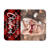 メリークリスマスレッドブラックプレイドフォトマグネット マグネット (横)