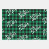 メリークリスマスレッドブルーグリーンバッファロープレイド ラッピングペーパーシート (正面3)