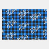 メリークリスマスレッドブルーグリーンバッファロープレイド ラッピングペーパーシート (正面2)