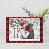 メリークリスマスレッドプレイドカップルの写真カード シーズンカード (スタンド正面)