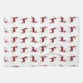 メリークリスマスレッドプレイドタータンチェックトナカイ模様 キッチンタオル (横)