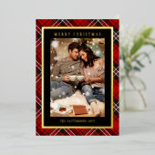 メリークリスマスレッドプレイドタータンチェック写真 箔シーズンカード (立ち正面)