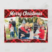 メリークリスマスレッドプレイドタータンチェック3写真 シーズンポストカード (正面)
