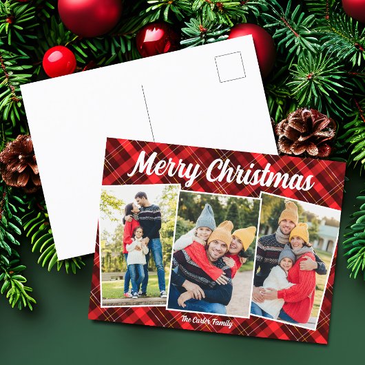 メリークリスマスレッドプレイドタータンチェック3写真 シーズンポストカード