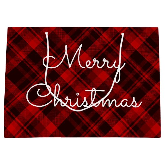 メリークリスマスレッドプレイドタータンチェック ラージペーパーバッグ (正面)