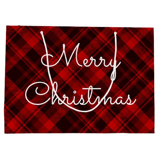 メリークリスマスレッドプレイドタータンチェック ラージペーパーバッグ (裏面)
