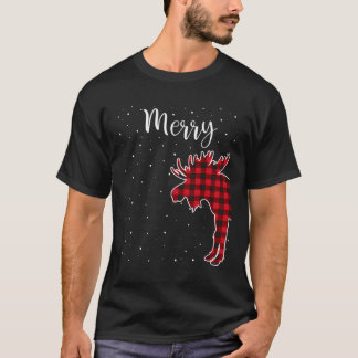 メリークリスマスレッドプレイドバッファロームースカップルマ Tシャツ