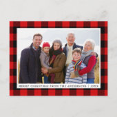 メリークリスマスレッドプレイドファミリーの写真 ポストカード (正面)