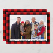 メリークリスマスレッドプレイドファミリーフォトカード シーズンカード (正面/裏面)