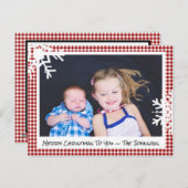 メリークリスマスレッドプレイドファミリーフォトカード ポストカード (正面/裏面)