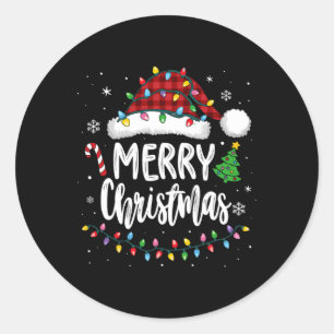 メリークリスマスレッドプレイドファミリーライトクリスマスメンズW ラウンドシール