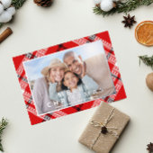 メリークリスマスレッドプレイドフォトフォイルホリデー 箔シーズンカード