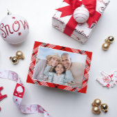 メリークリスマスレッドプレイドフォトフォイルホリデー 箔シーズンカード