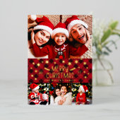 メリークリスマスレッドプレイド金ゴールド雪片4写真 箔シーズンカード (立ち正面)