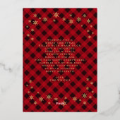 メリークリスマスレッドプレイド金ゴールド雪片4写真 箔シーズンカード (裏面)