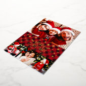 メリークリスマスレッドプレイド金ゴールド雪片4写真 箔シーズンカード (回転した状態)