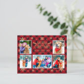 メリークリスマスレッドプレイド金ゴールド雪片5写真 シーズンカード (スタンド正面)