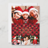 メリークリスマスレッドプレイド金ゴールド雪4枚の写真 シーズンカード (正面)