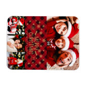 メリークリスマスレッドプレイド金ゴールド雪4枚の写真 マグネット (横)