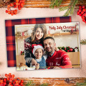 メリークリスマスレッドプレイド1枚の写真金ゴールド枠 シーズンカード