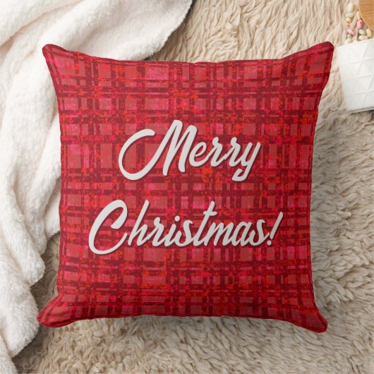 メリークリスマスレッドプレイド クッション (ブランケット)