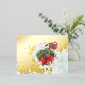 メリークリスマスレッドベリーゴールド箔はがき 箔シーズンポストカード (立ち正面)