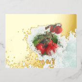 メリークリスマスレッドベリーゴールド箔はがき 箔シーズンポストカード (正面)