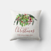 メリークリスマスレッドベリーパーソナライズされたファミリー クッション (裏面)