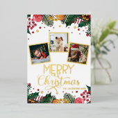メリークリスマスレッドベリーホリーフォトコラージュ 箔シーズンカード (立ち正面)