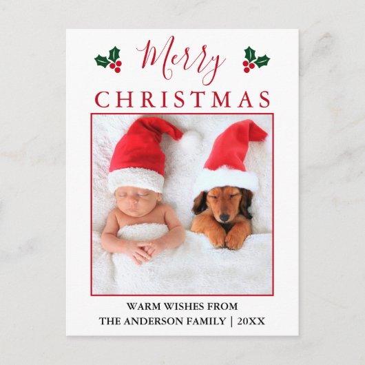 メリークリスマスレッドベリー写真 ポストカード (正面)